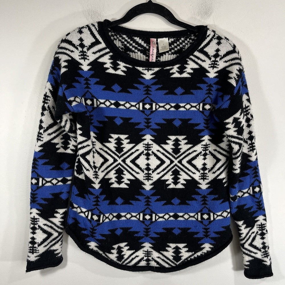 Confess Blue Cozy Aztec South-Western Geometric Sweater Women's‎ Small